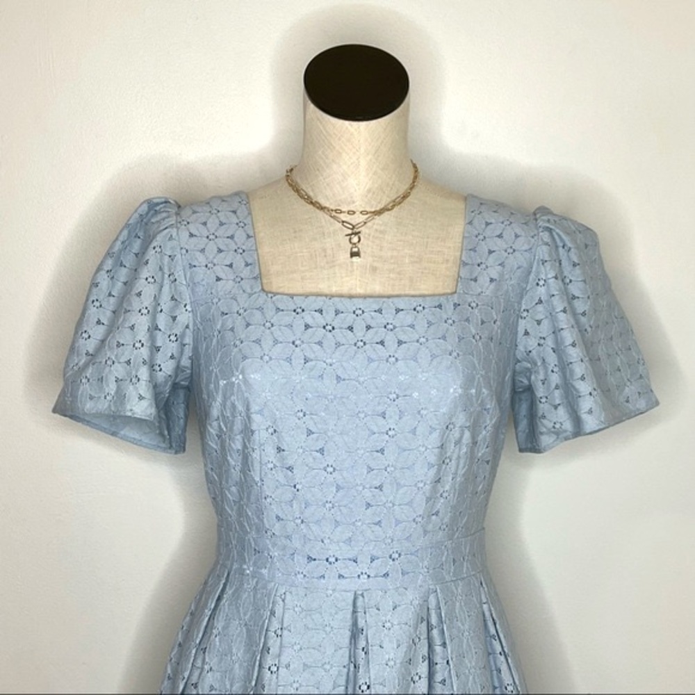Rachel Parcell Light Blue Eyelet Puff-Sleeve Fit-and-Flare Dress - Picture 4 of 8
